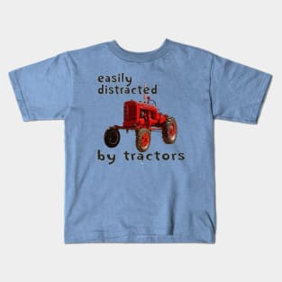 easily distracted by tractors Kids T-Shirt